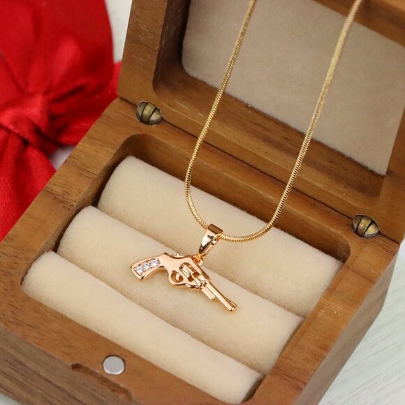 "Rose Gold Gun Shape Pendant Necklace with Sparkling Stones, XPPT1198 - Picture 10 of 13